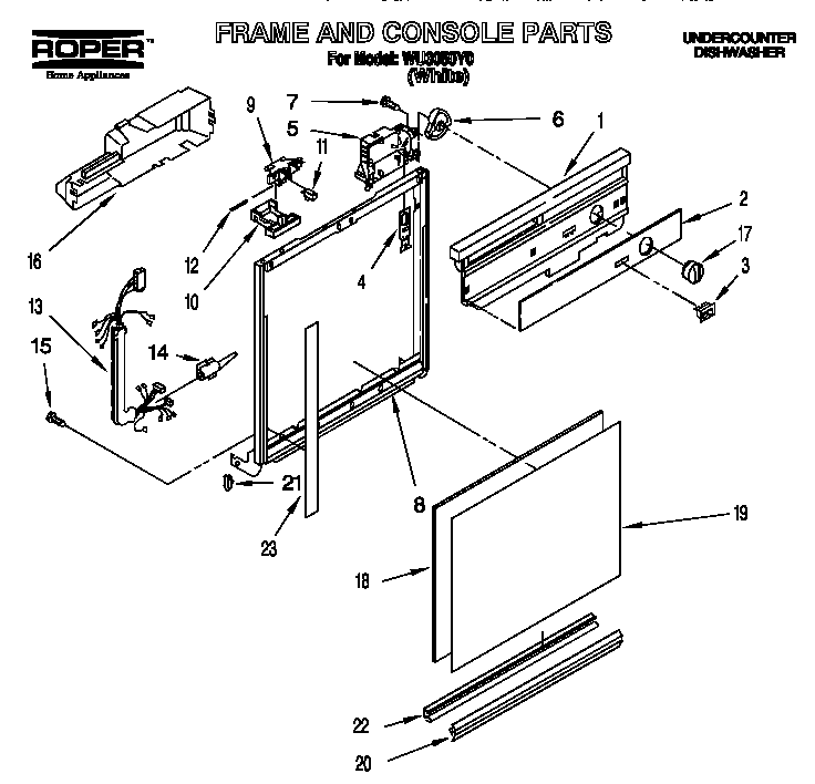 Roper WU3050Y0 frame and console diagram