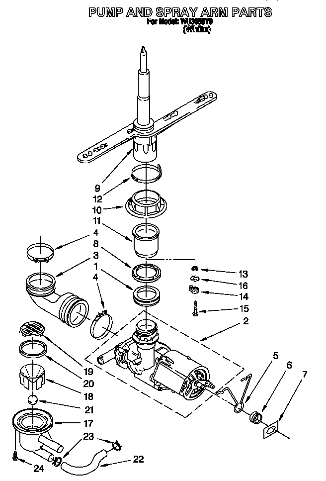 Roper WU3050Y0 pump and spray arm diagram