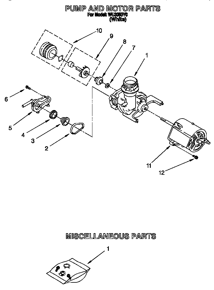 Roper WU3050Y0 pump and motor diagram