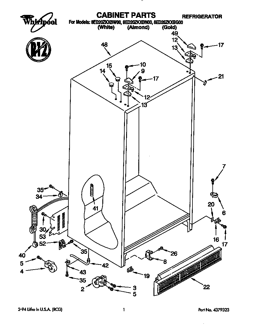 Whirlpool 8ED20ZKXBW00 cabinet diagram
