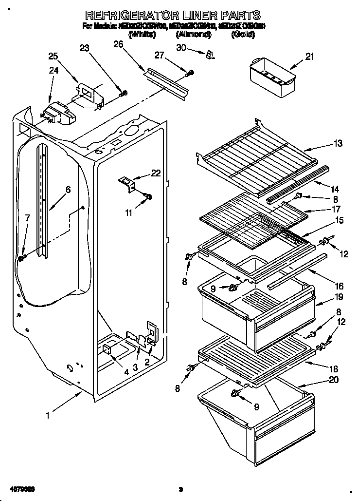 Whirlpool 8ED20ZKXBW00 refrigerator liner diagram