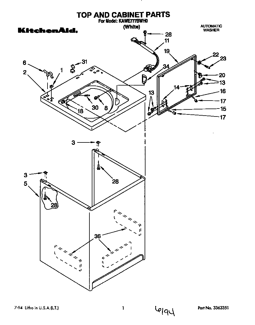 KitchenAid KAWE777BWH0 top and cabinet diagram