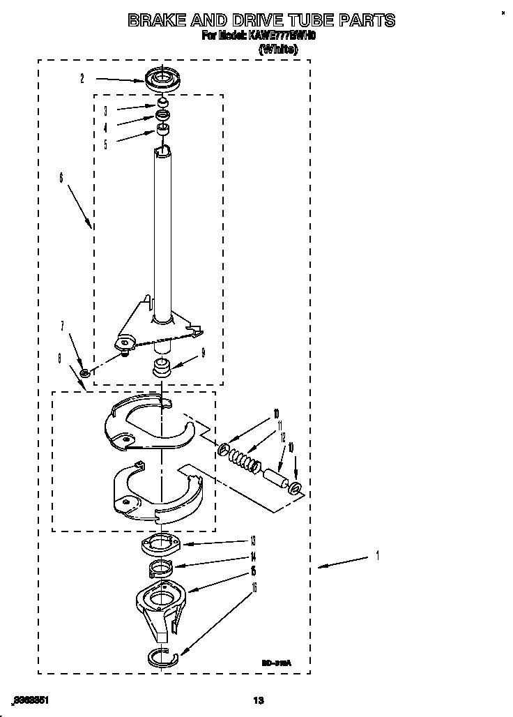 KitchenAid KAWE777BWH0 brake and drive tube diagram