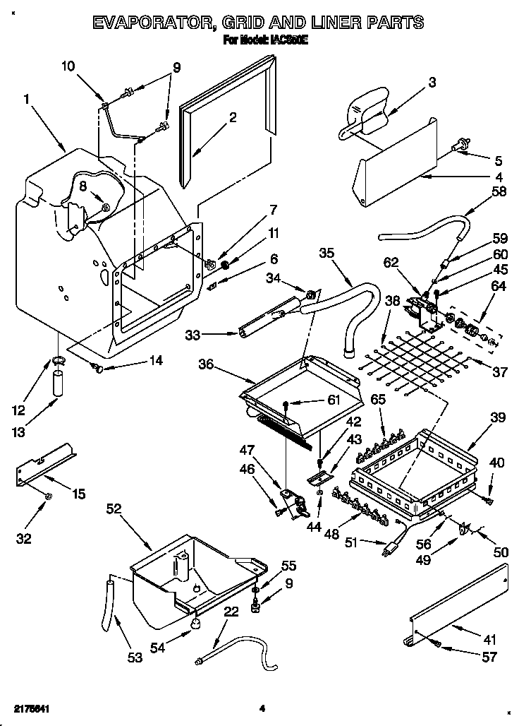 Whirlpool IACS50E evaporator, grid and liner diagram