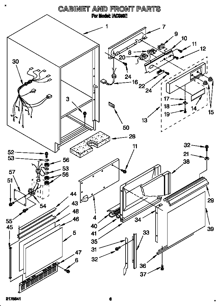 Whirlpool IACS50E cabinet and front diagram