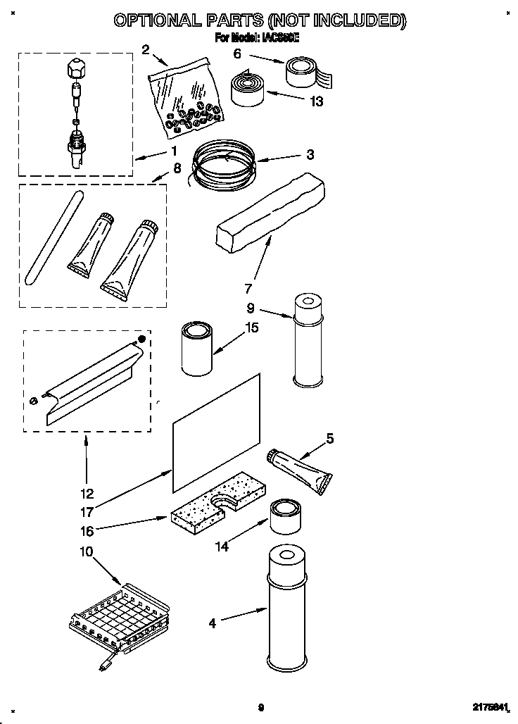 Whirlpool IACS50E optional parts (not included) diagram