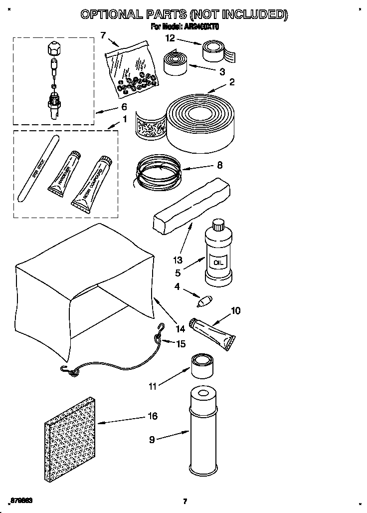 Whirlpool AR2400XT0 optional parts (not included) diagram