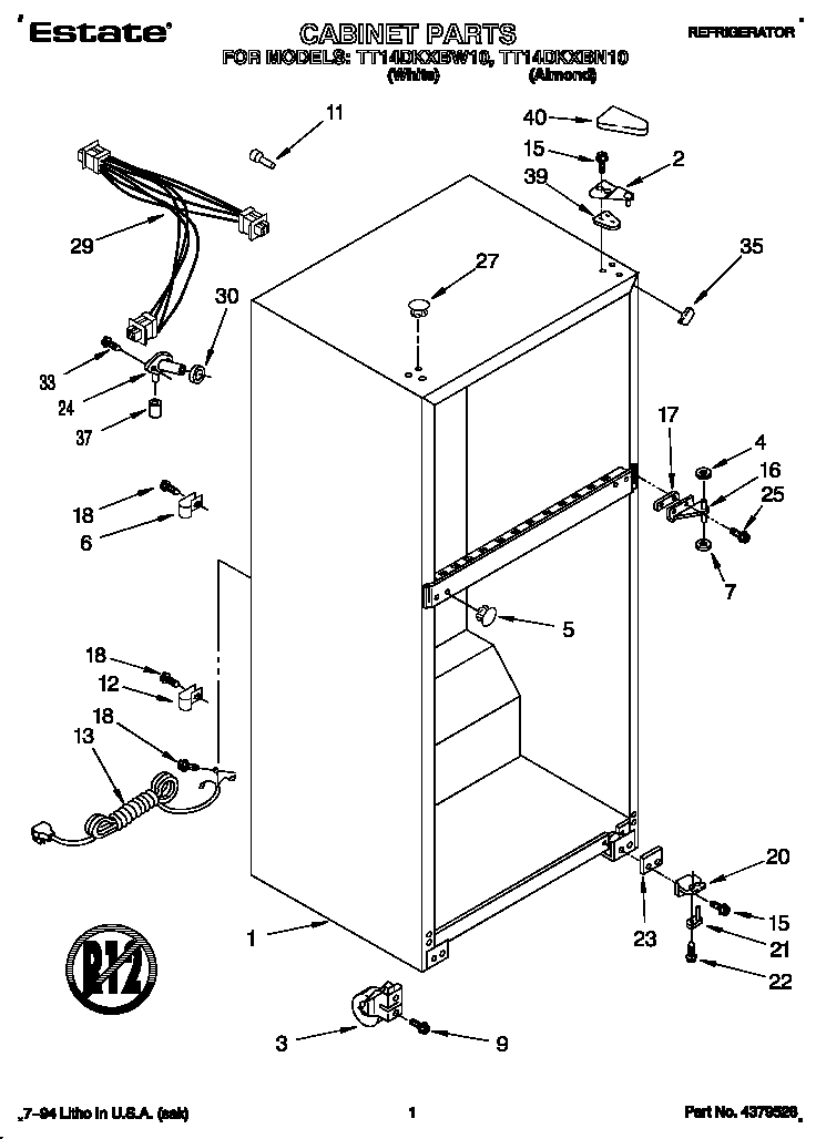 Estate TT14DKXBN10 cabinet diagram