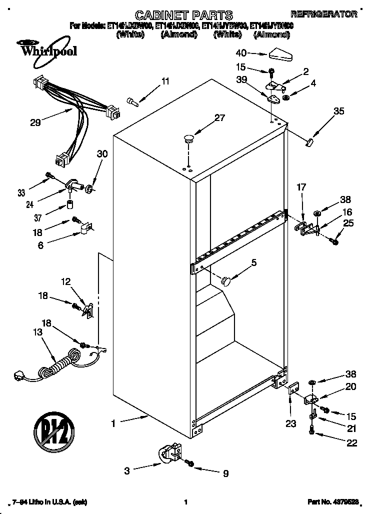 Whirlpool ET14HJXBN00 cabinet diagram