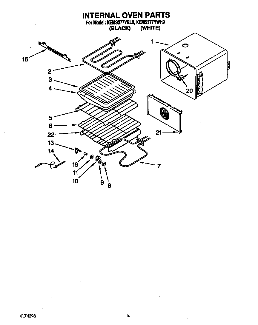 KitchenAid KEMS377YWH0 internal oven diagram