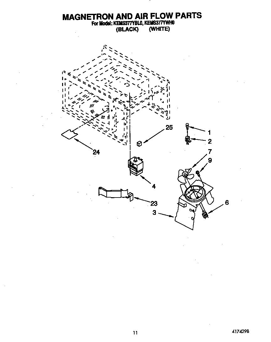 KitchenAid KEMS377YWH0 magnetron and airflow diagram