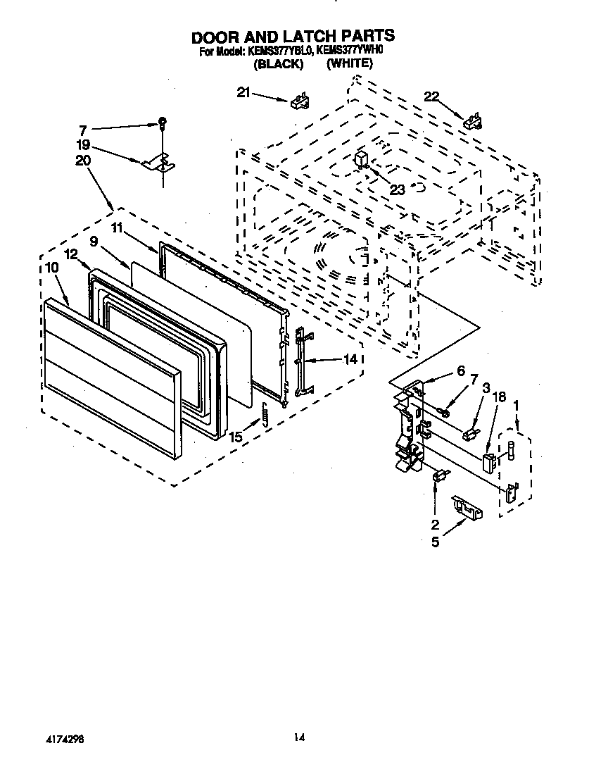 KitchenAid KEMS377YWH0 door and latch diagram