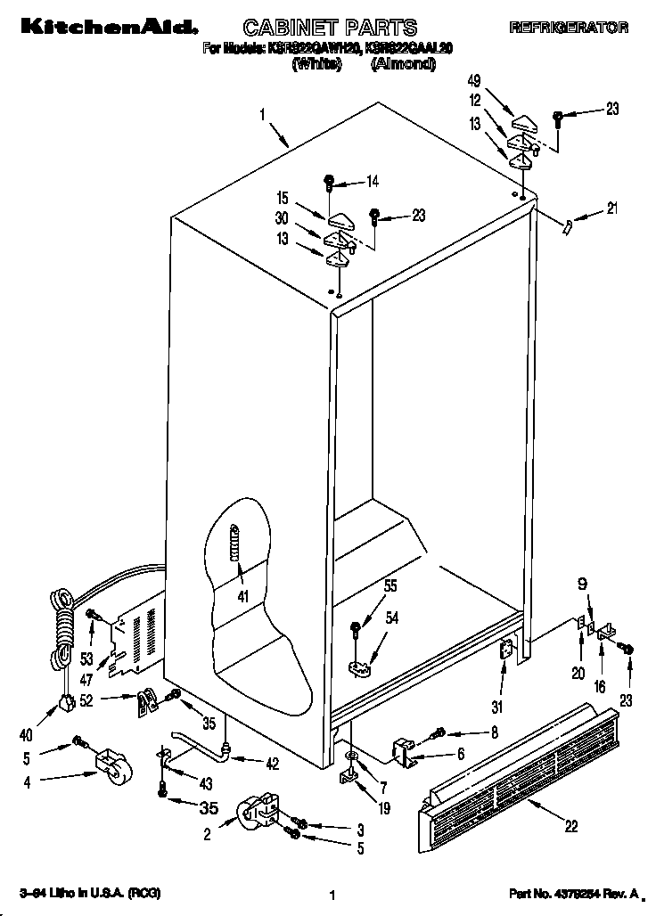 KitchenAid KSRS22QAWH20 cabinet diagram