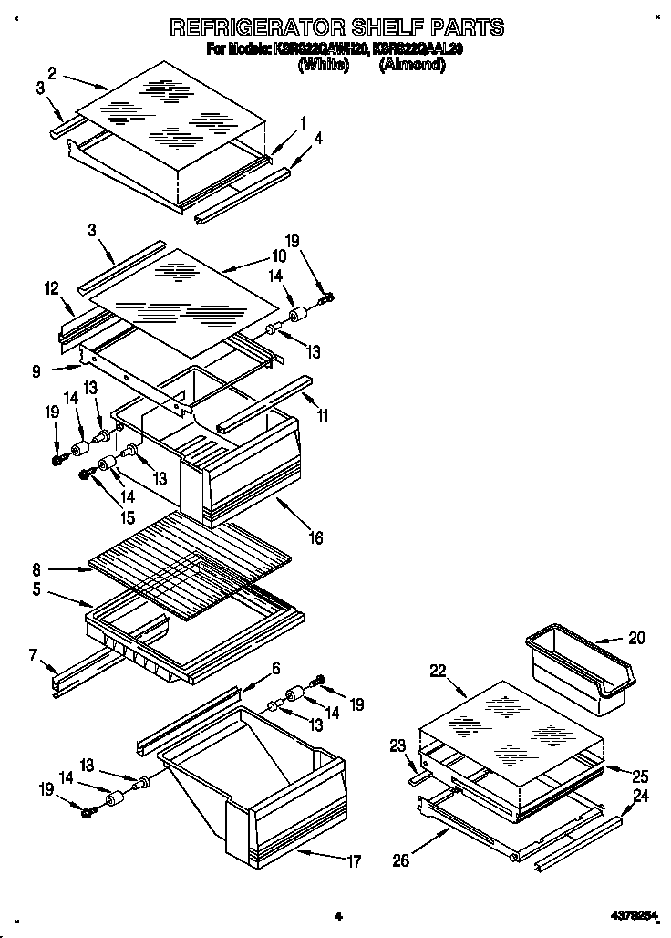 KitchenAid KSRS22QAWH20 refrigerator shelf diagram