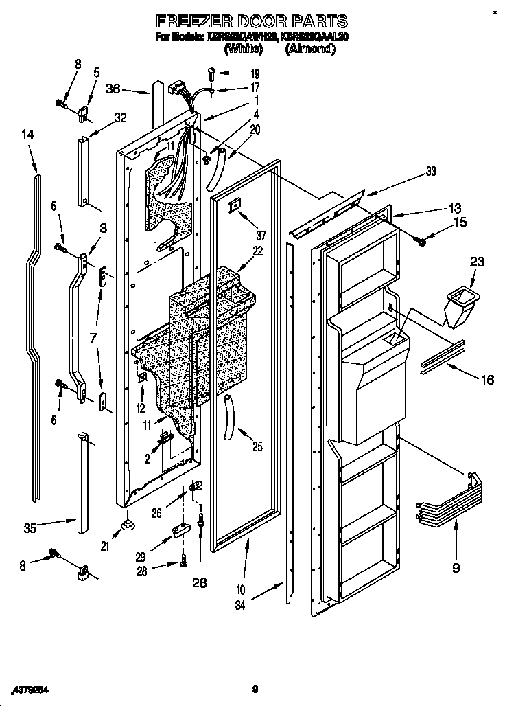 KitchenAid KSRS22QAWH20 freezer door diagram