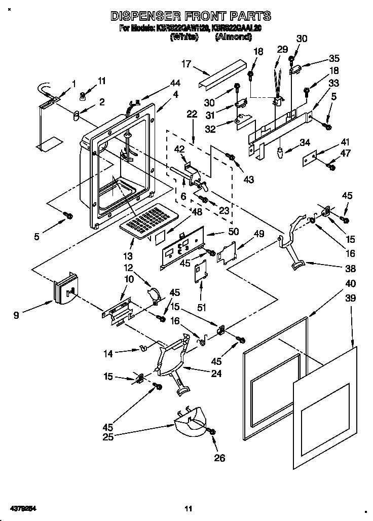KitchenAid KSRS22QAWH20 dispenser front diagram