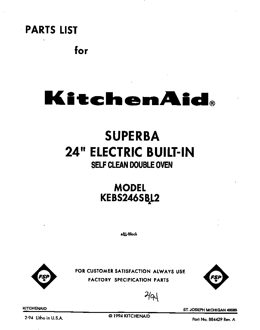 KitchenAid KEBS246SBL2 front cover diagram