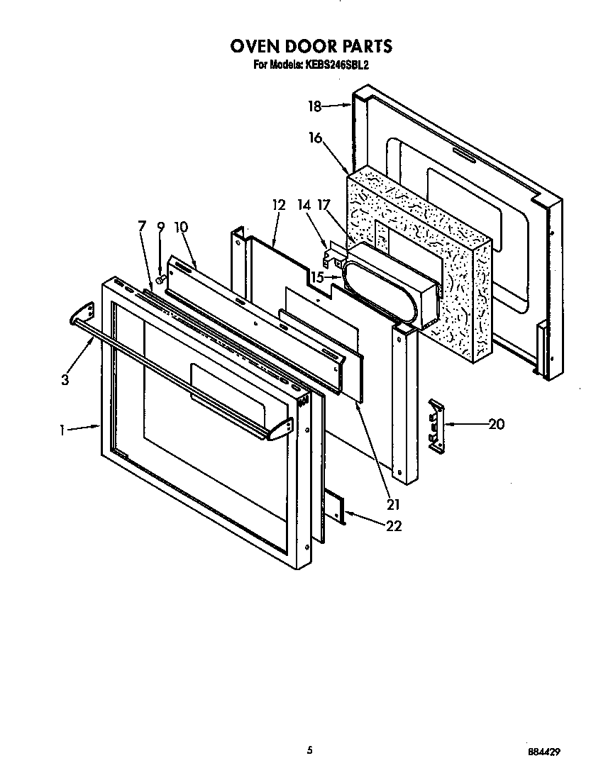KitchenAid KEBS246SBL2 oven door diagram