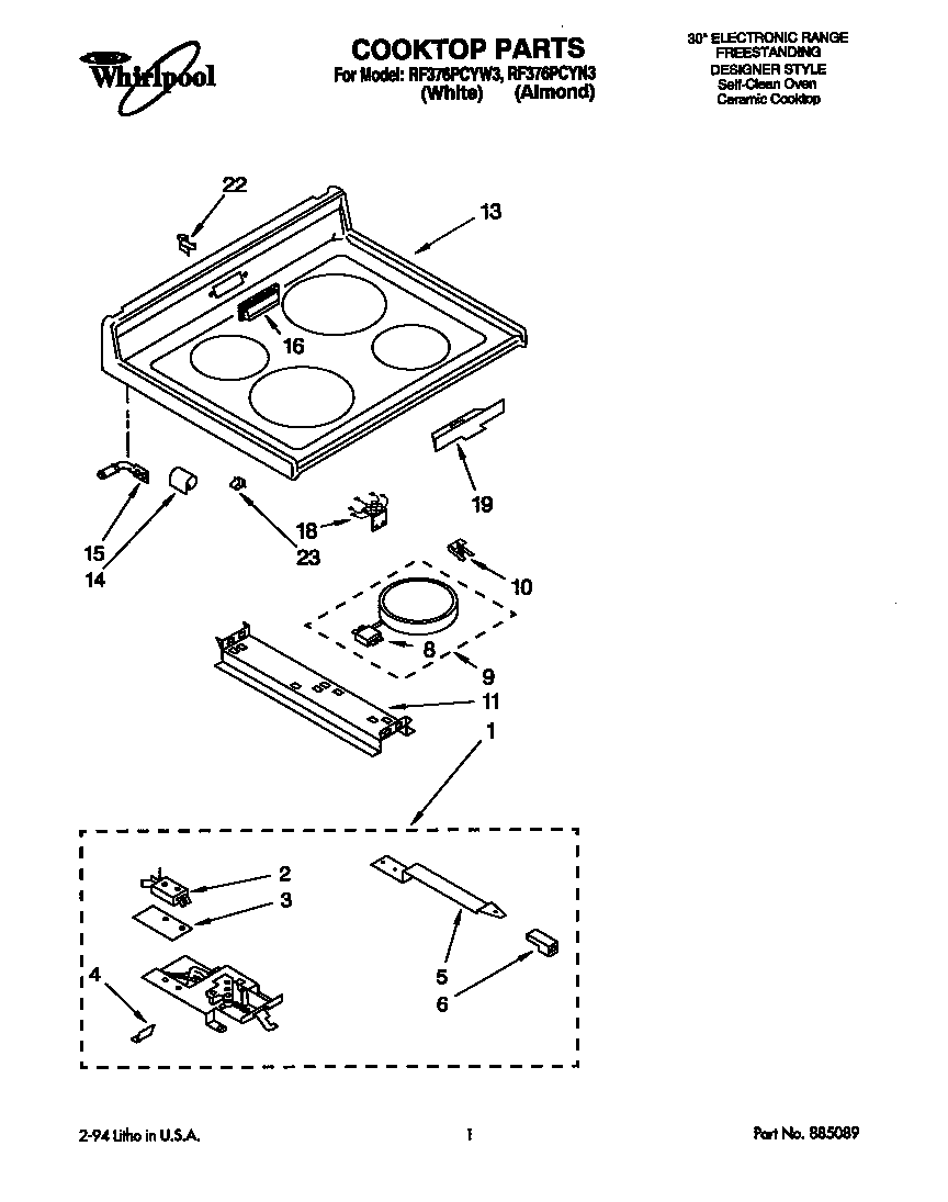 Whirlpool RF376PCYW3 cooktop diagram