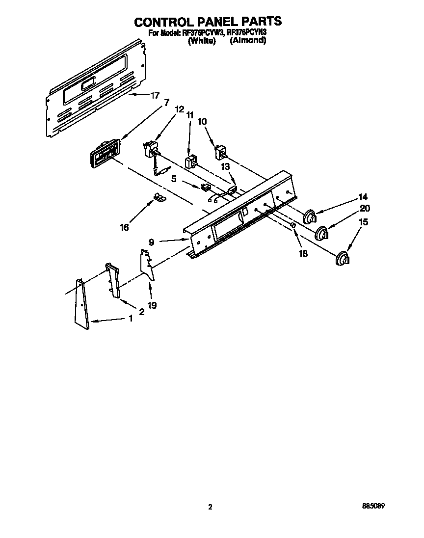 Whirlpool RF376PCYW3 control panel diagram