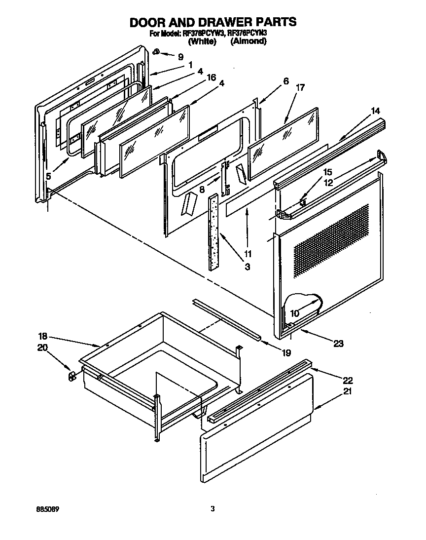 Whirlpool RF376PCYW3 door and drawer diagram