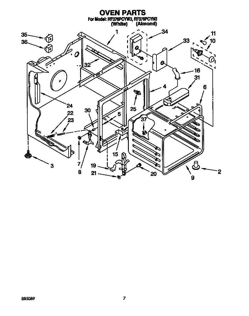 Whirlpool RF376PCYW3 oven diagram