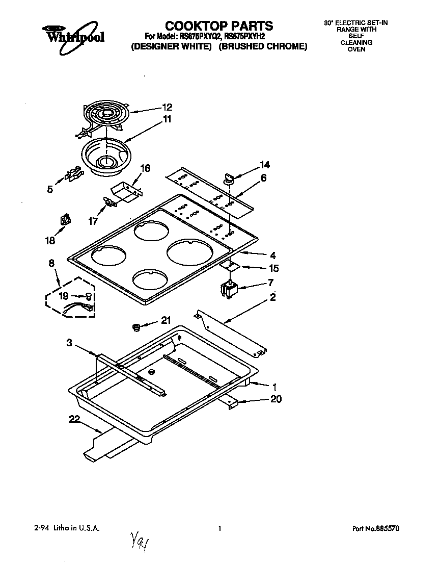 Whirlpool RS675PXYH2 cooktop diagram