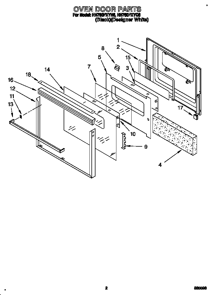 Whirlpool RB760PXYQ6 oven door diagram