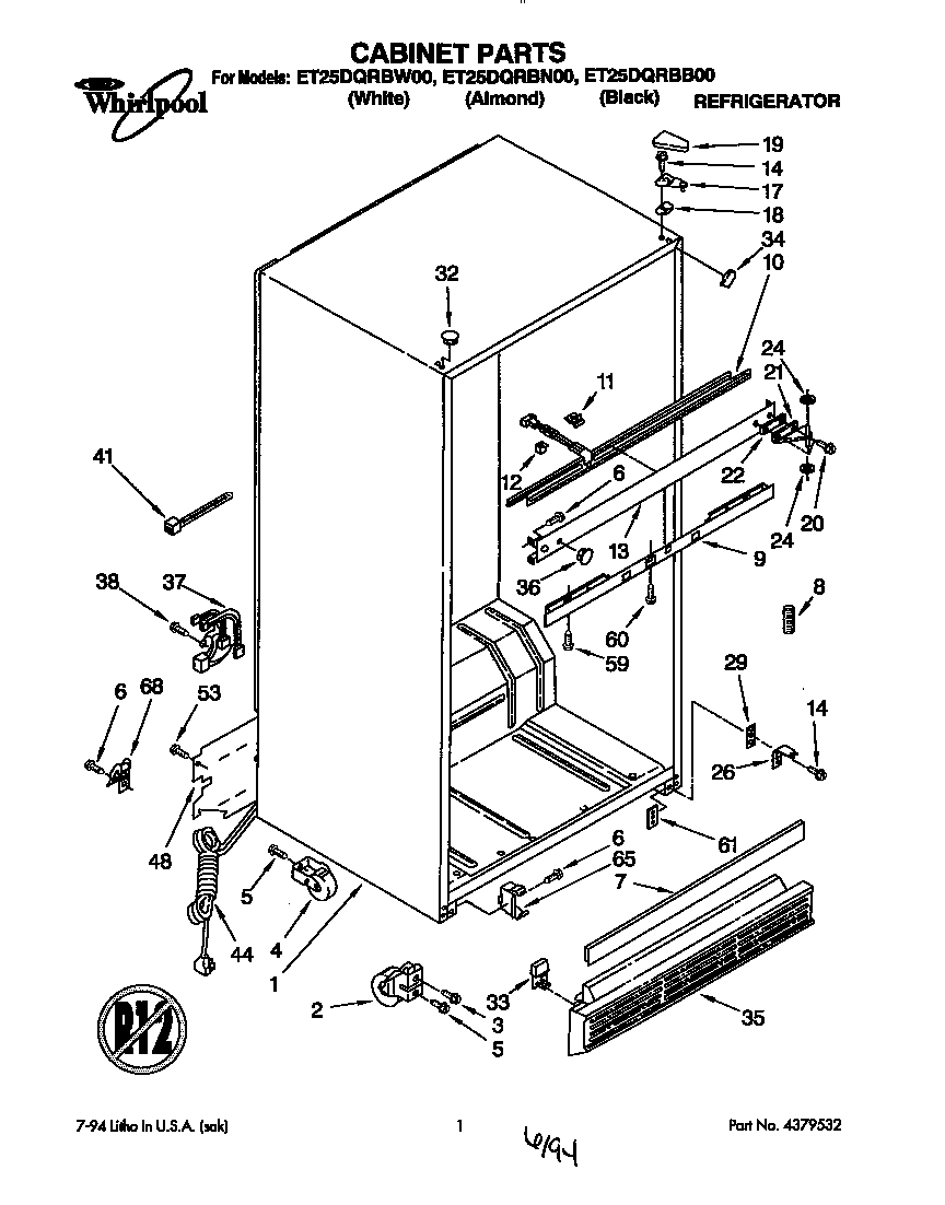 Whirlpool ET25DQRBW00 cabinet diagram