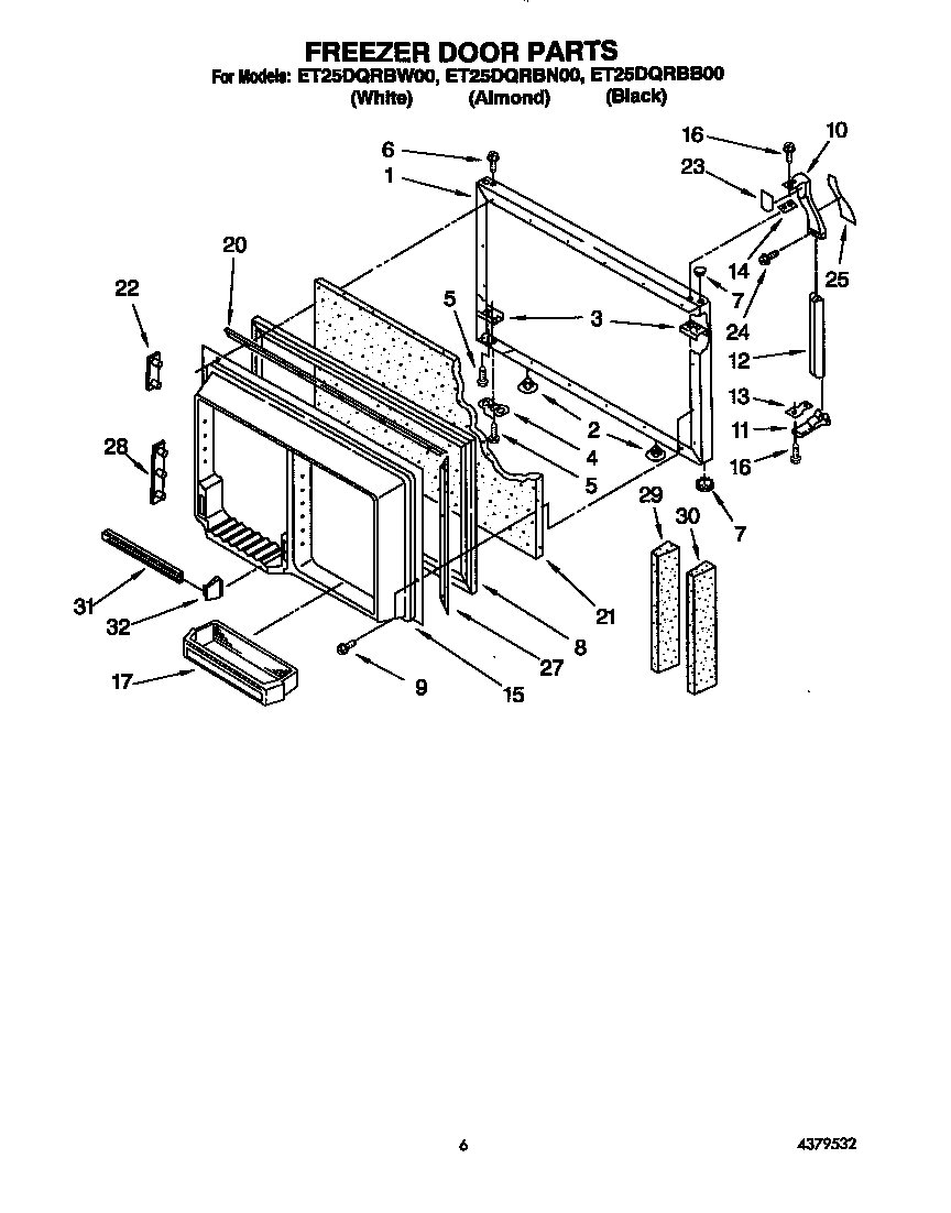 Whirlpool ET25DQRBW00 freezer door diagram