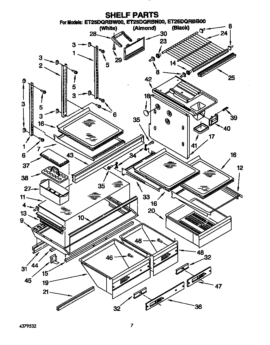 Whirlpool ET25DQRBW00 shelf diagram
