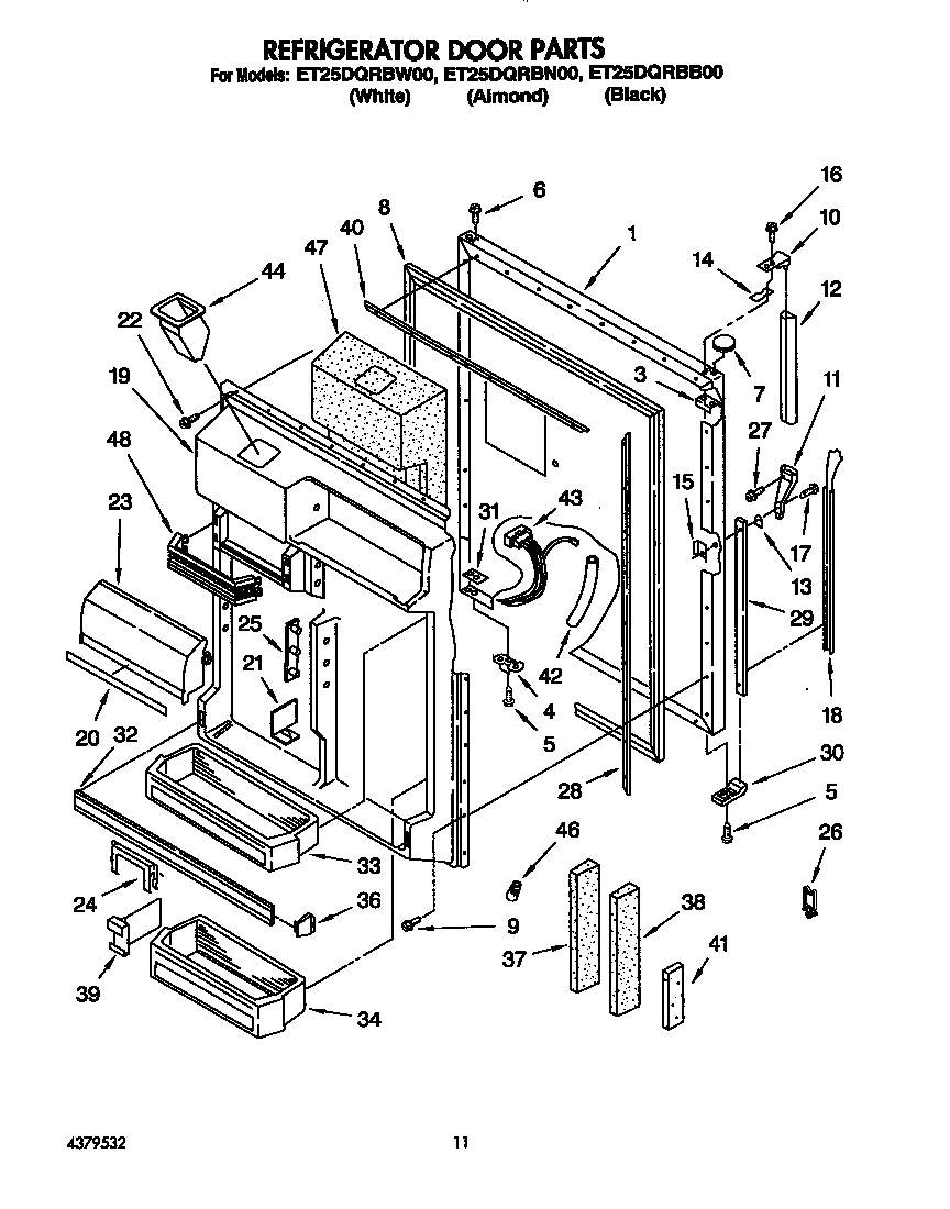 Whirlpool ET25DQRBW00 refrigerator door diagram
