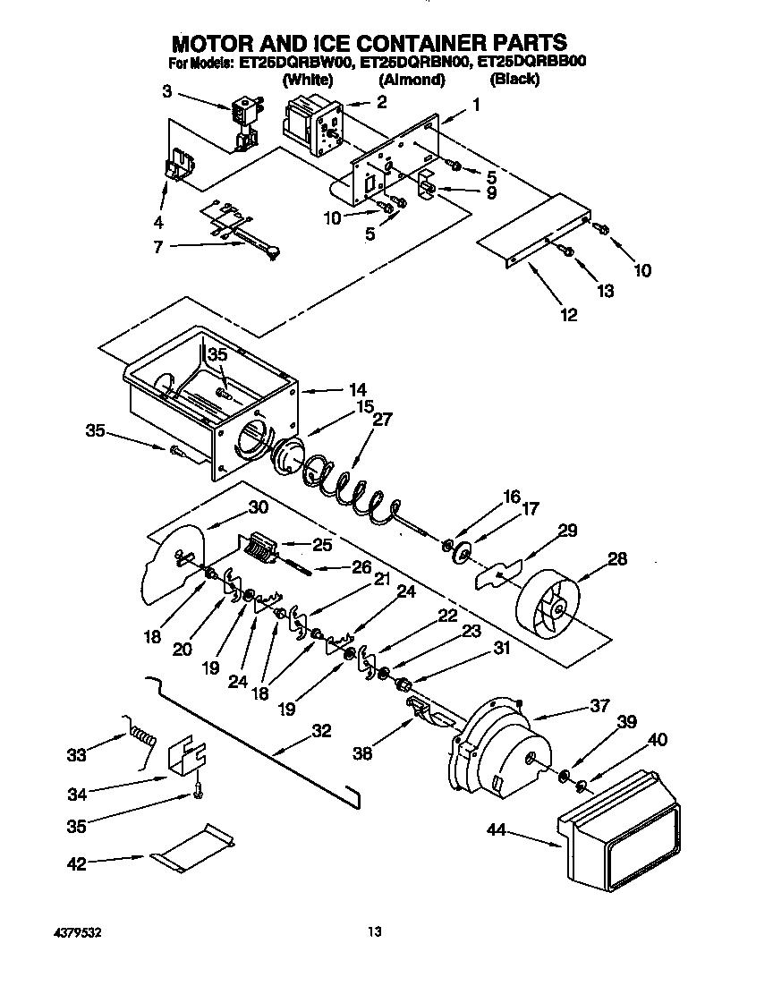 Whirlpool ET25DQRBW00 motor and ice container diagram