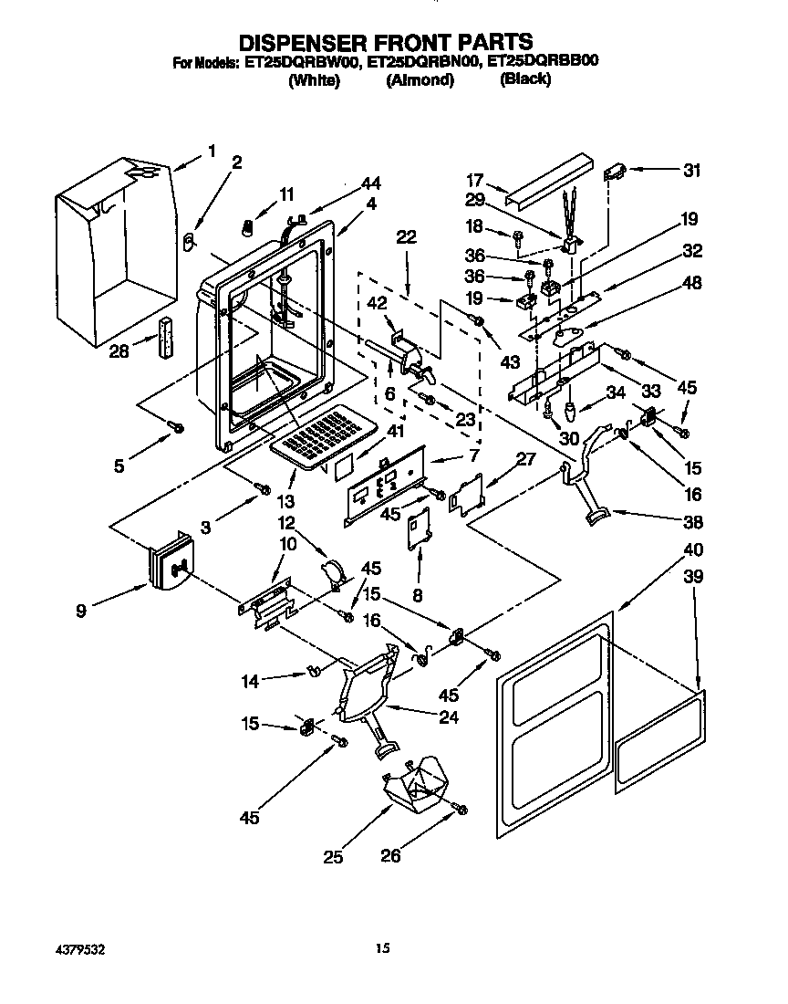 Whirlpool ET25DQRBW00 dispenser front diagram