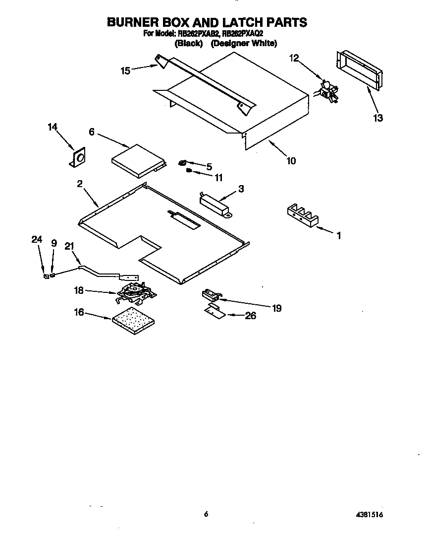 Whirlpool RB262PXAQ2 burner box and latch diagram