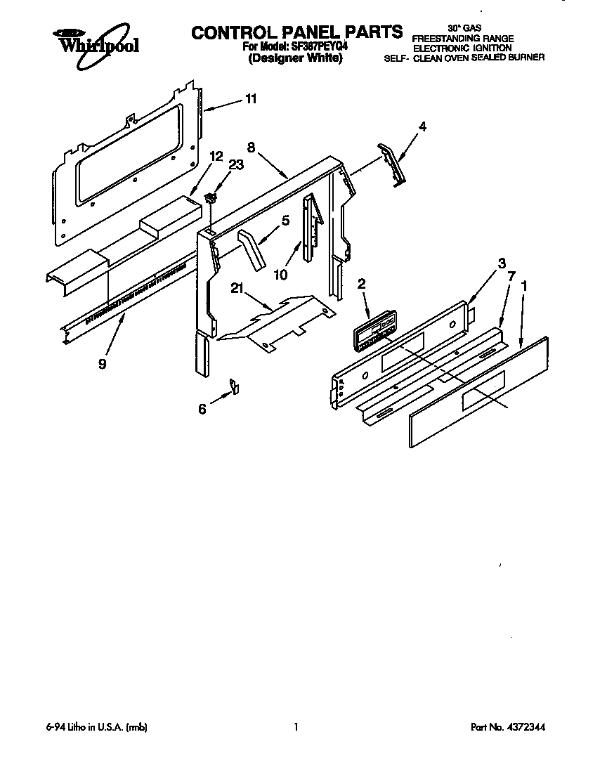Whirlpool SF387PEYQ4 control panel diagram