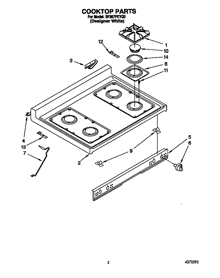 Whirlpool SF367PEYQ5 cooktop diagram