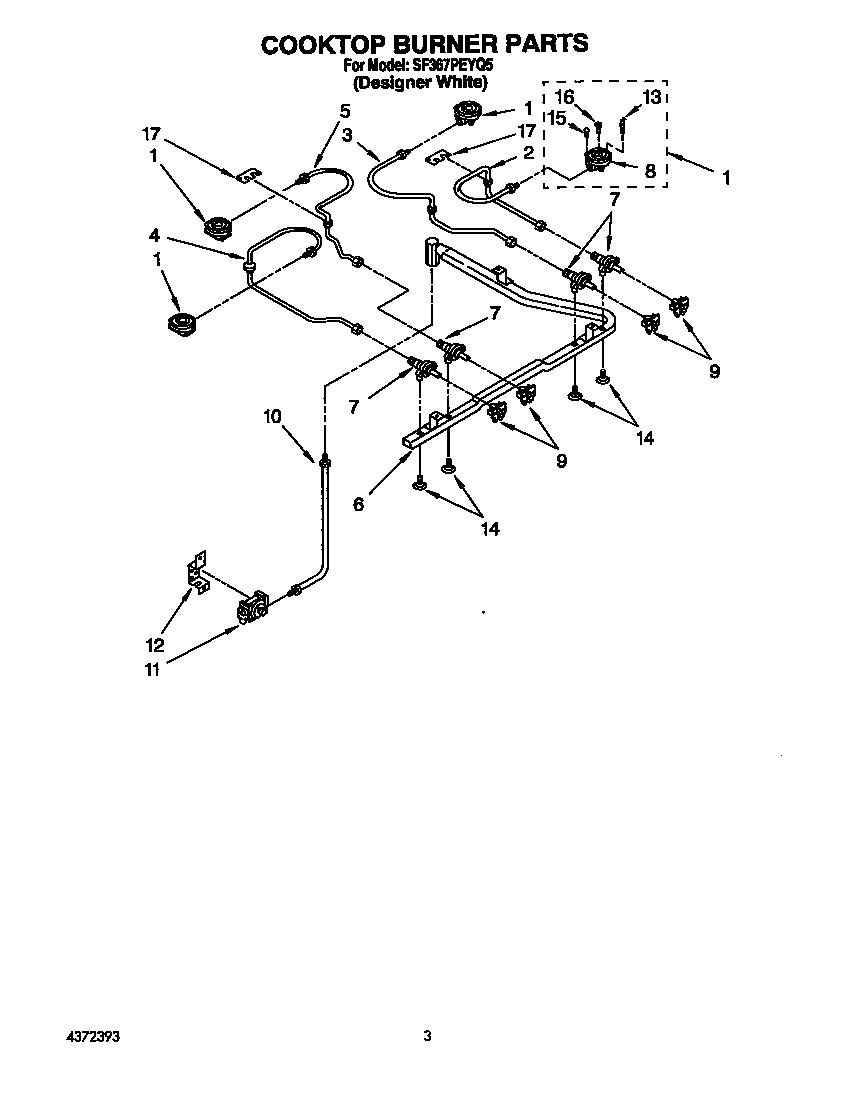 Whirlpool SF367PEYQ5 cooktop burner diagram