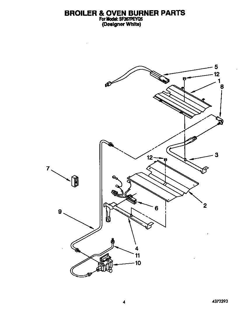 Whirlpool SF367PEYQ5 broiler & oven burner diagram