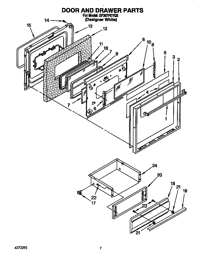 Whirlpool SF367PEYQ5 door and drawer diagram