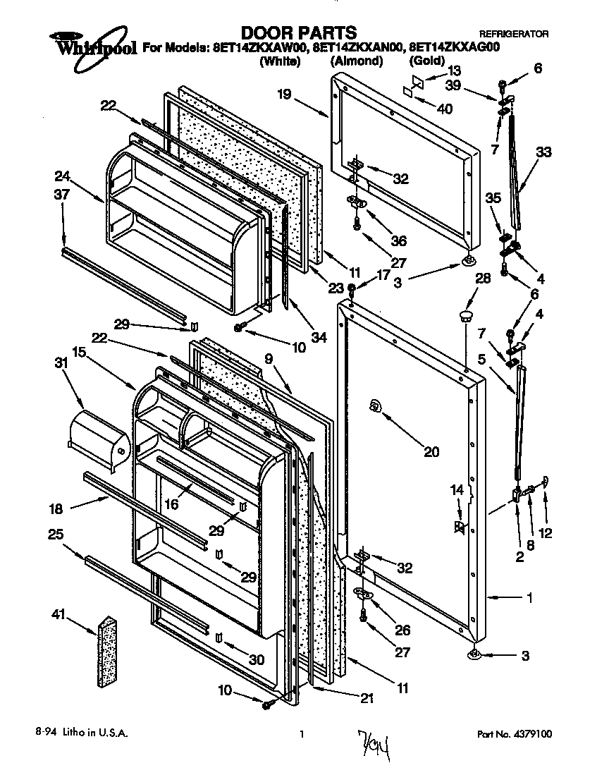 Whirlpool 8ET14ZKXAW00 door diagram