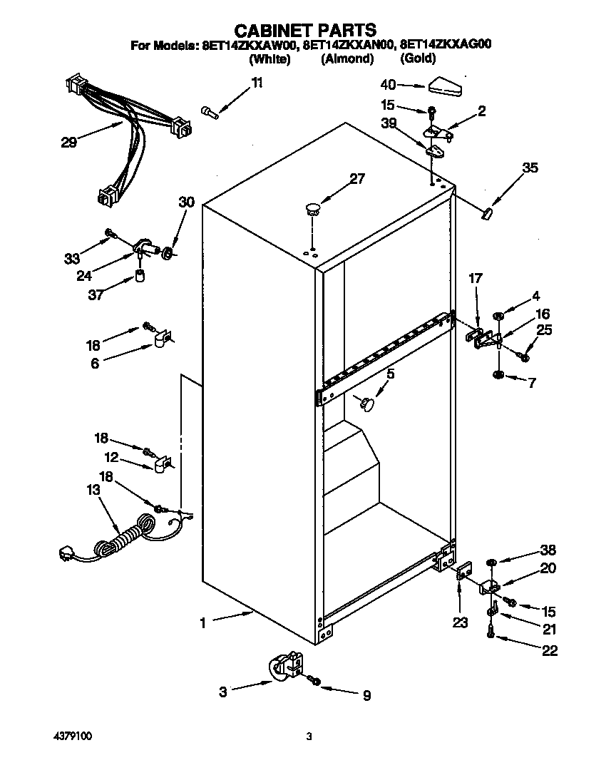 Whirlpool 8ET14ZKXAW00 cabinet diagram