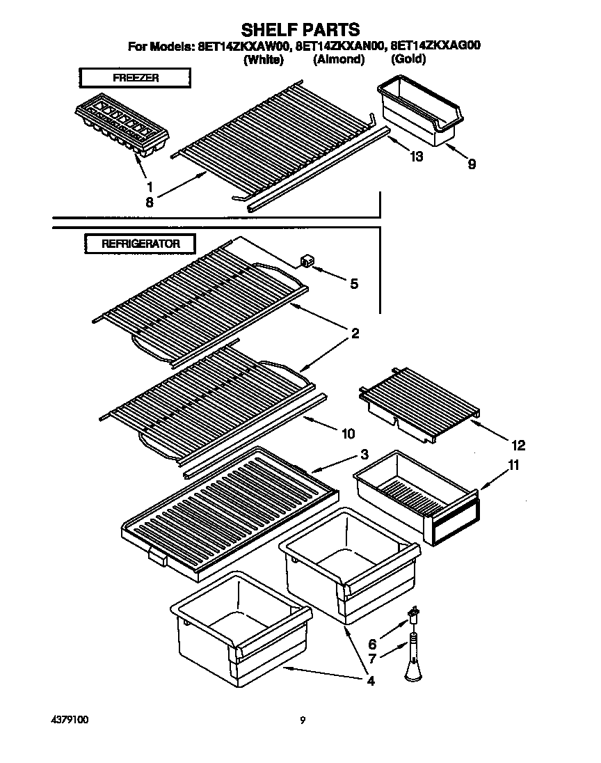 Whirlpool 8ET14ZKXAW00 shelf diagram