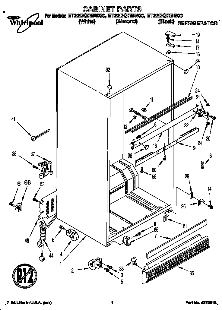 Whirlpool ET22DQRBW00 cabinet diagram