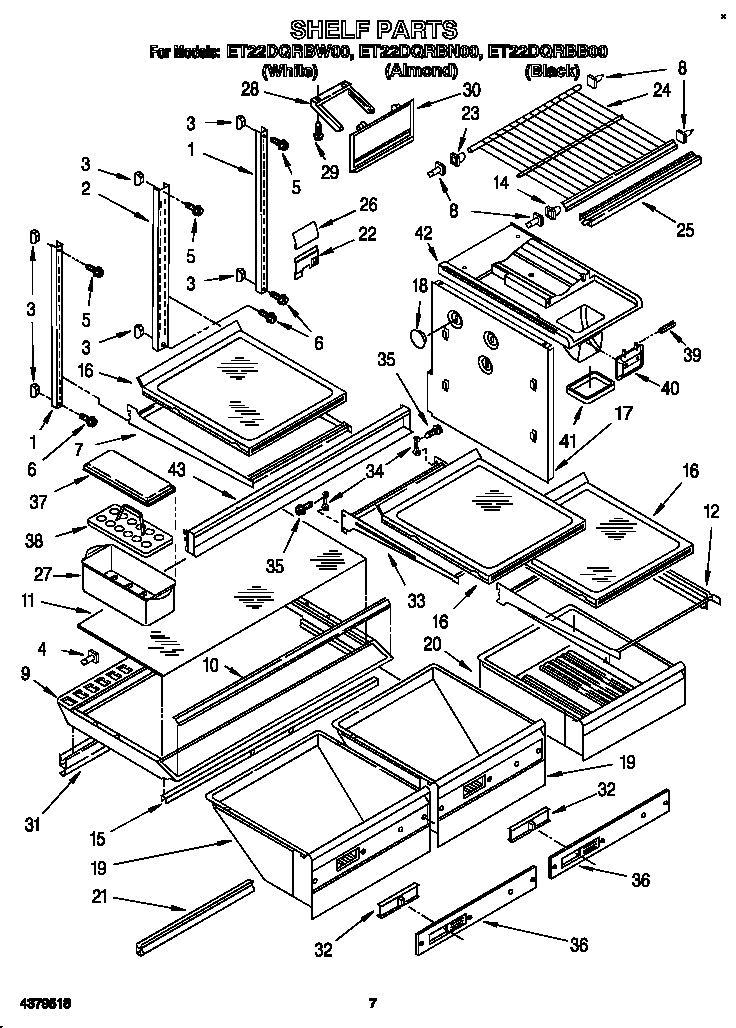 Whirlpool ET22DQRBW00 shelf diagram
