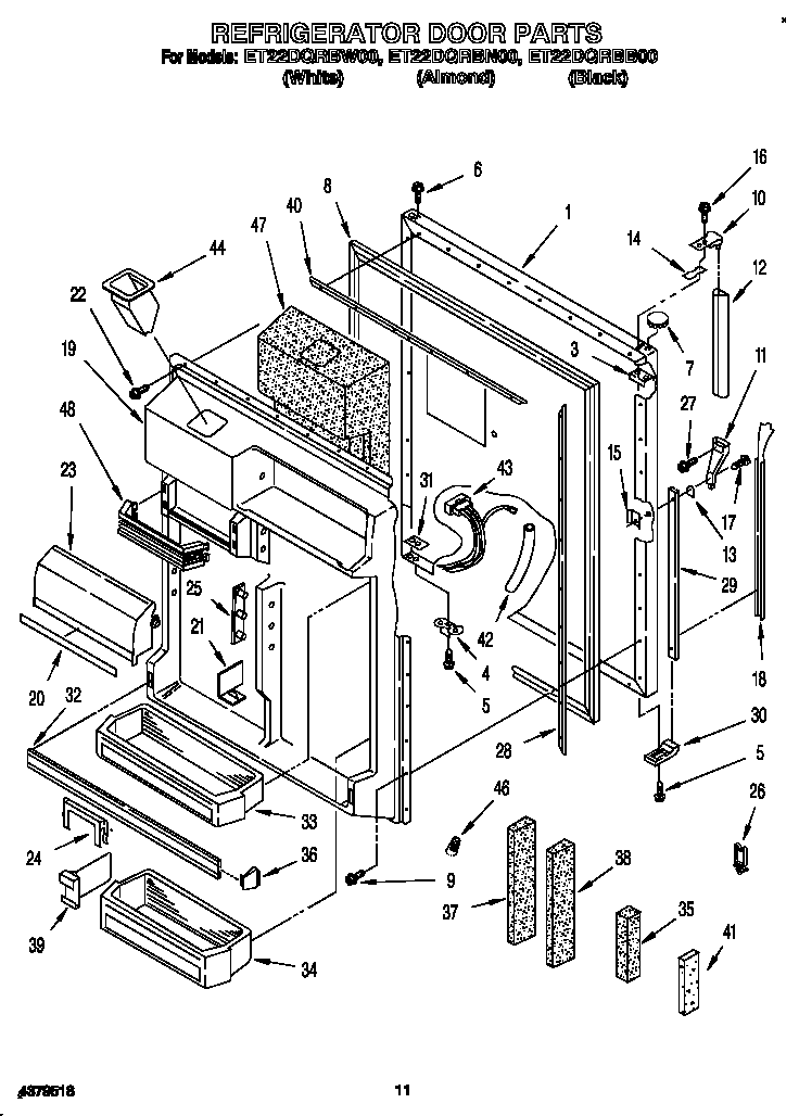 Whirlpool ET22DQRBW00 refrigerator door diagram