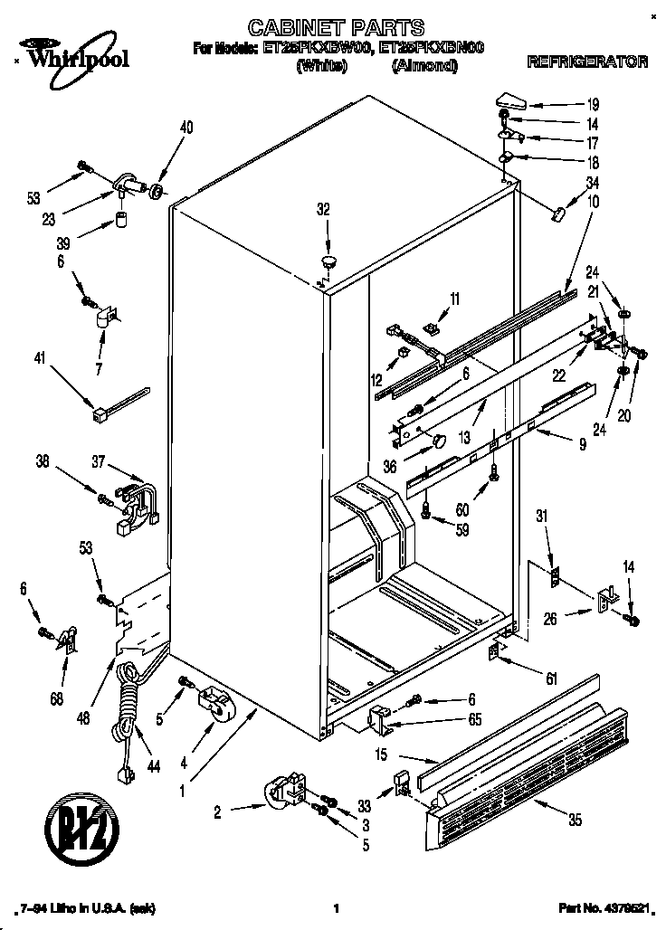 Whirlpool ET25PKXBW00 cabinet diagram