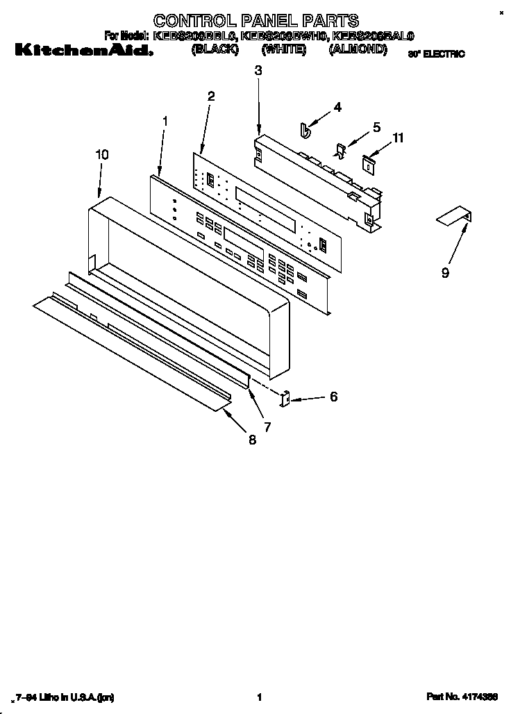 KitchenAid KEBS208BBL0 control panel diagram