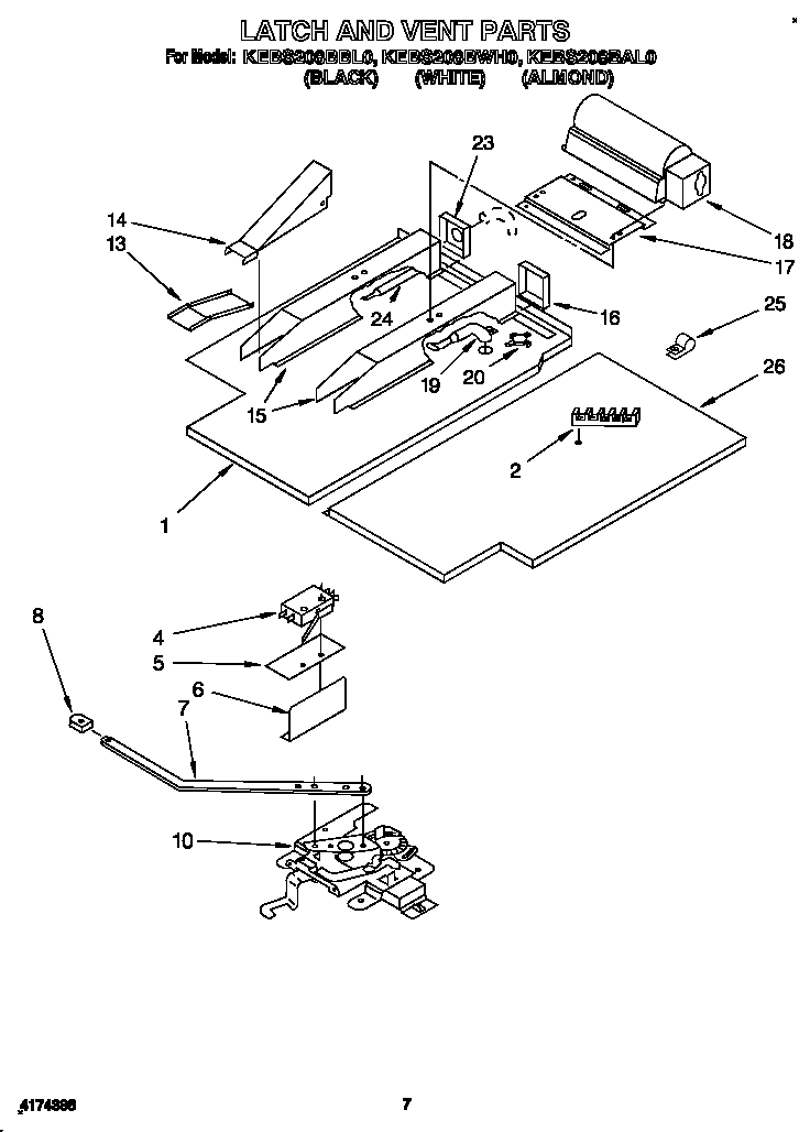 KitchenAid KEBS208BBL0 latch and vent diagram