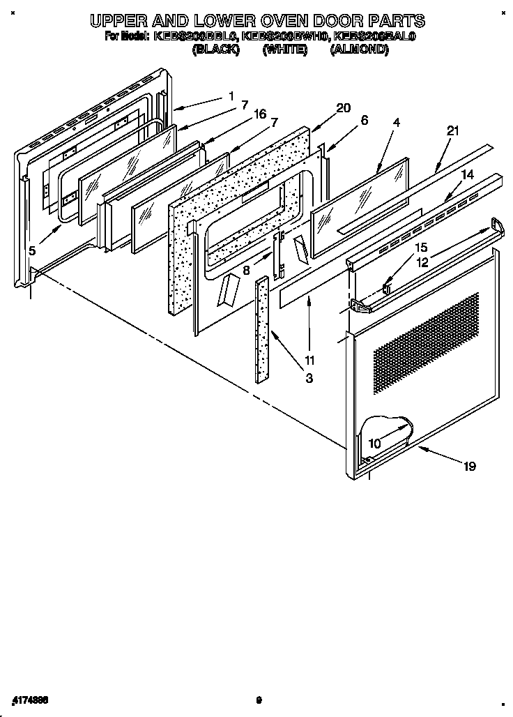 KitchenAid KEBS208BBL0 upper and lower oven door diagram